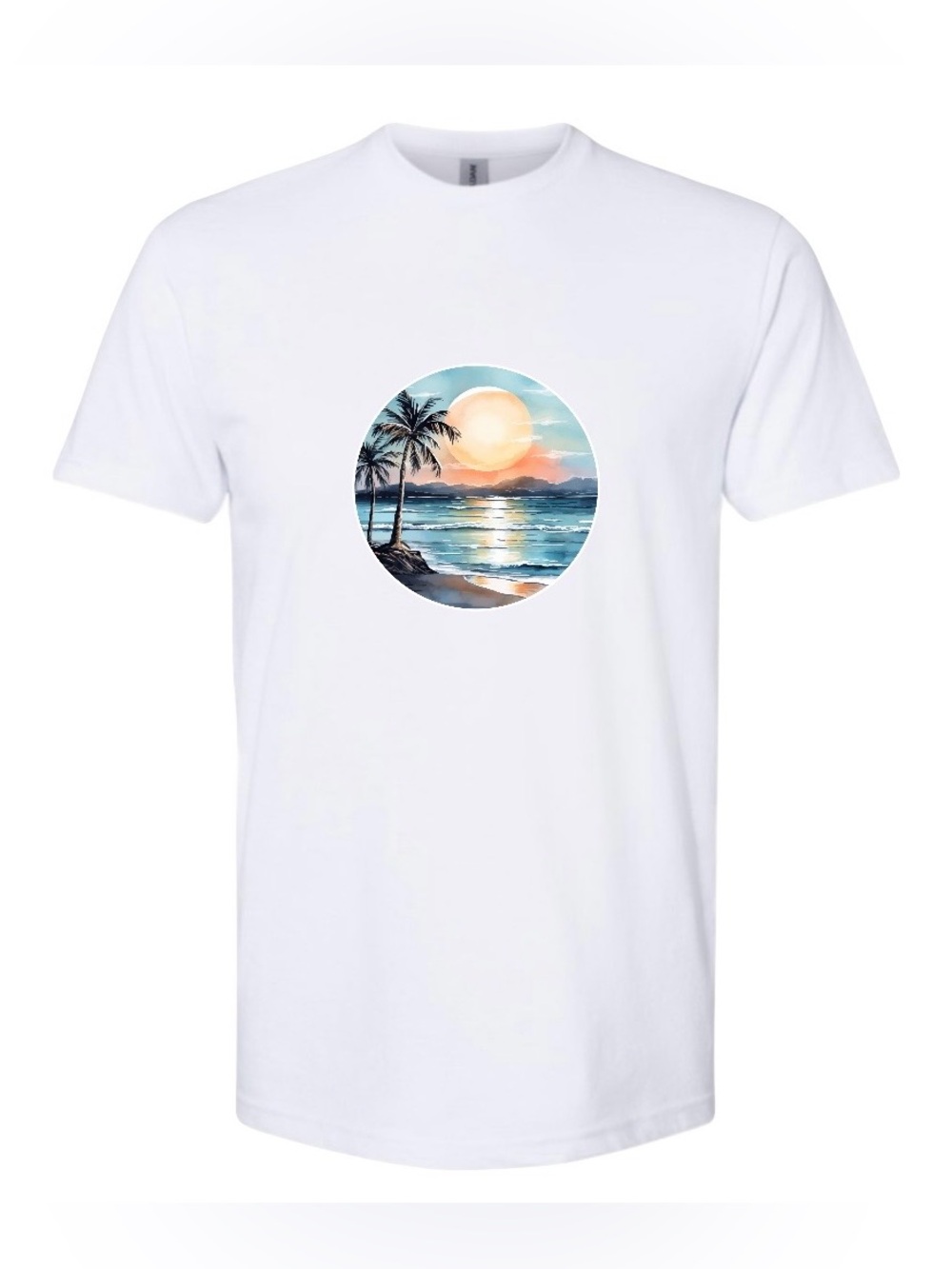 White Sunset Beach Graphic Crewneck Tee